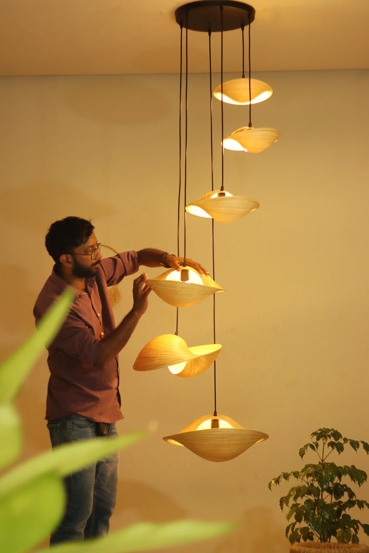 Azura Cluster of 6 Bamboo Pendant Light for Double Height Spaces