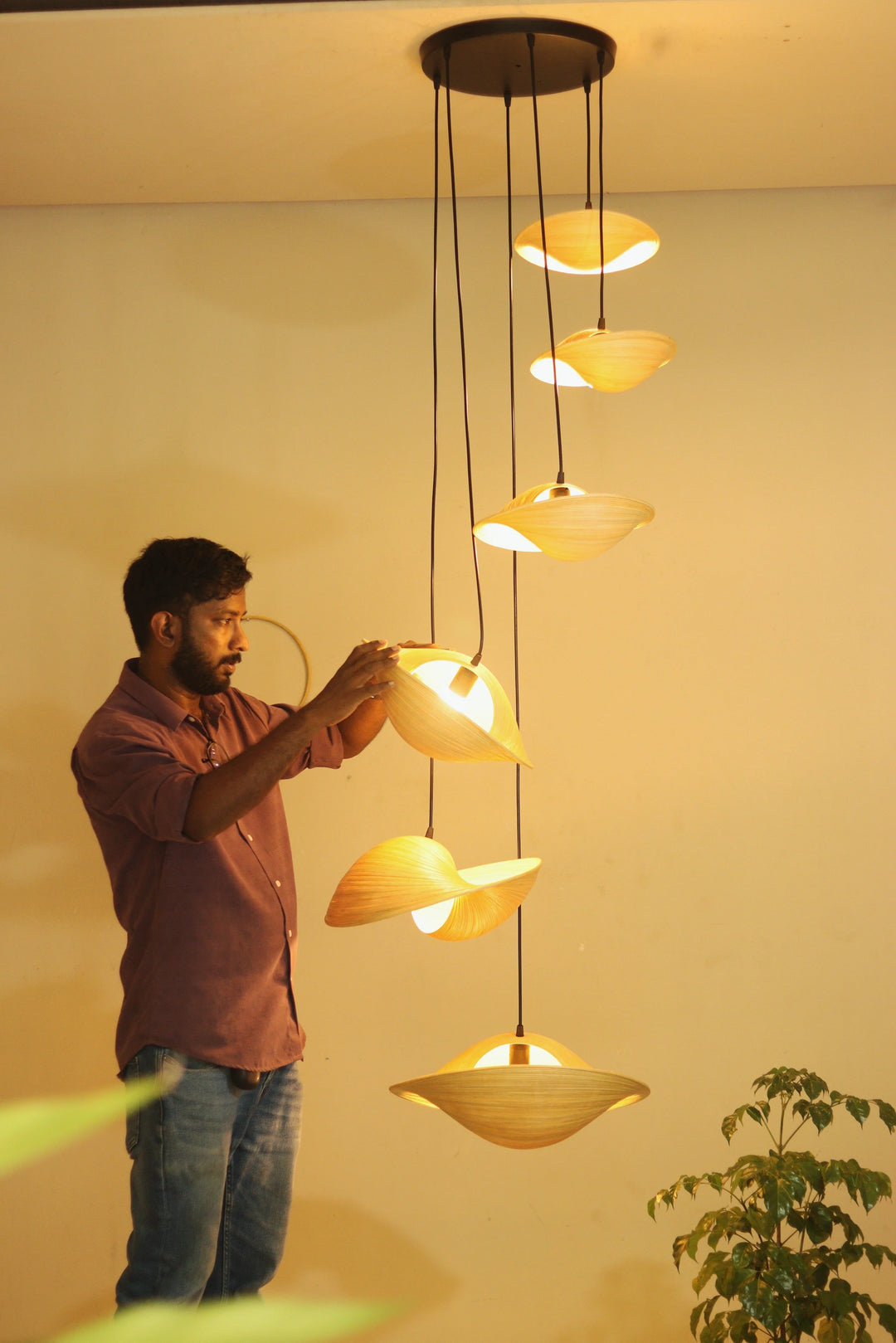 Azura Cluster of 6 Bamboo Pendant Light for Double Height Spaces