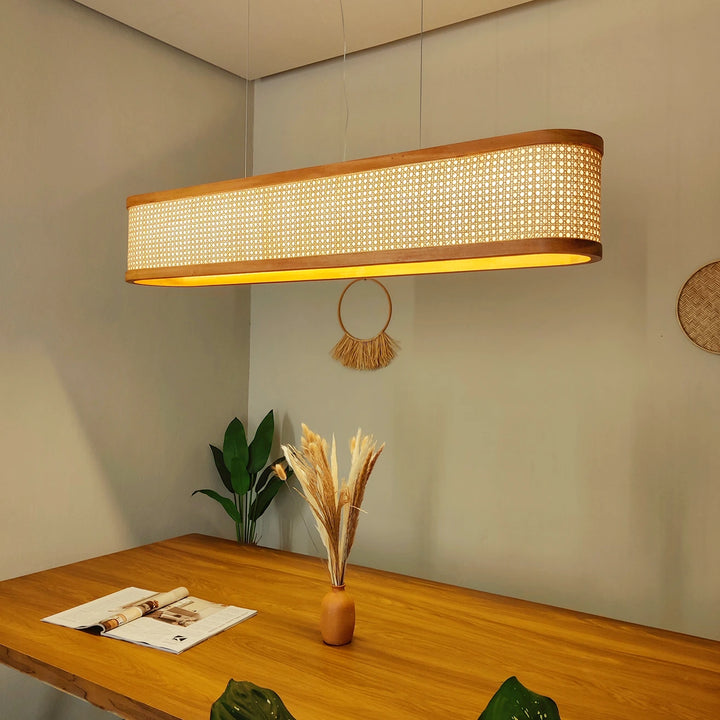 Lantova Rattan Cane Linear Light – L48 Long Chandelier 48 inch