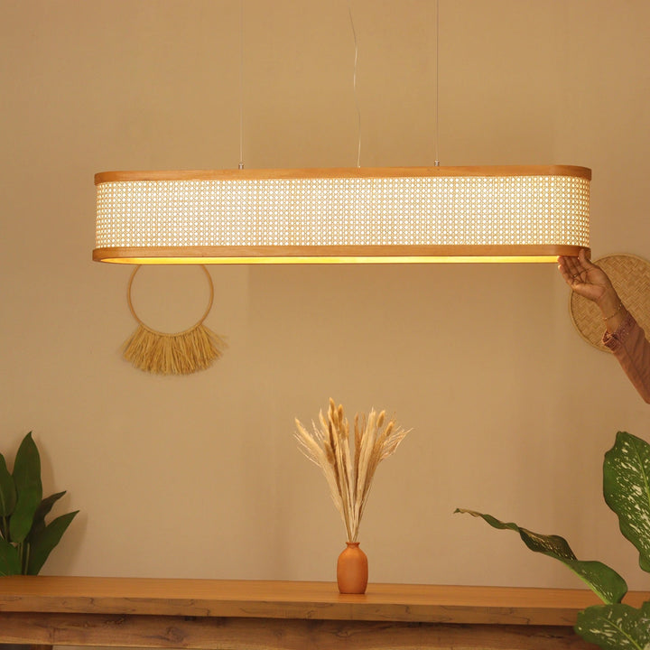 Lantova Rattan Cane Linear Light – L48 Long Chandelier 48 inch