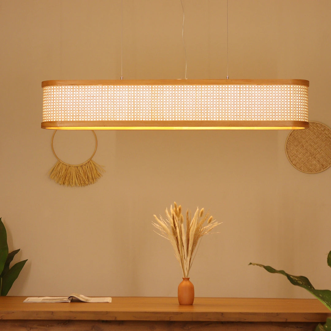Lantova Rattan Cane Linear Light – L48 Long Chandelier 48 inch