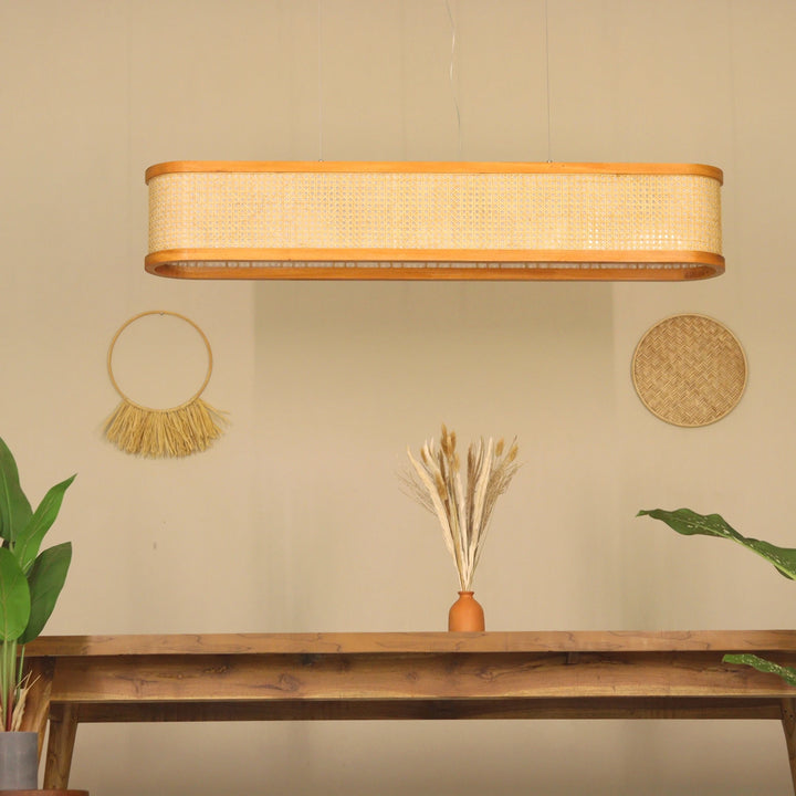 Lantova Rattan Cane Linear Light – L48 Long Chandelier 48 inch