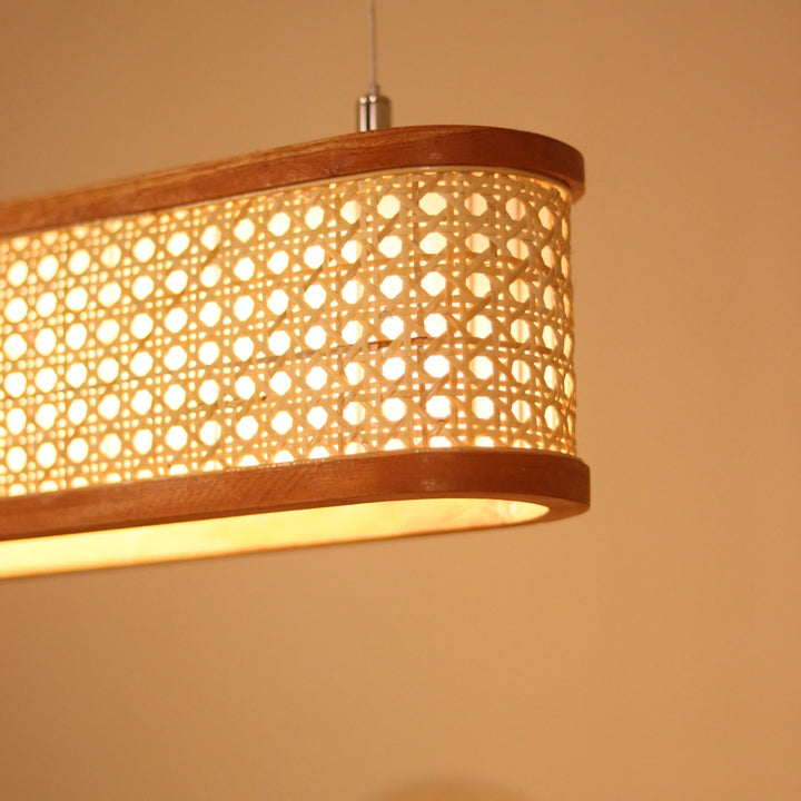 Lantova Rattan Cane Linear Light – Long Chandelier for Dining