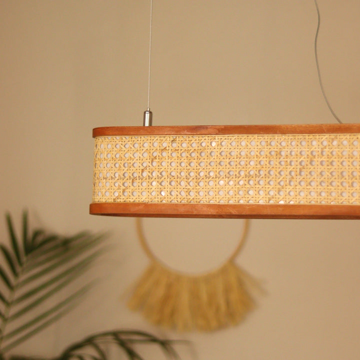 Lantova Rattan Cane Linear Light – Long Chandelier for Dining