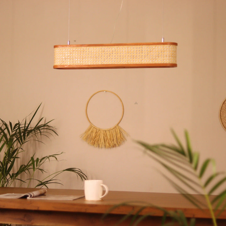 Lantova Rattan Cane Linear Light – Long Chandelier for Dining