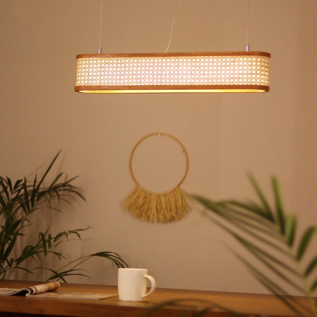 Lantova Rattan Cane Linear Light – Long Chandelier for Dining