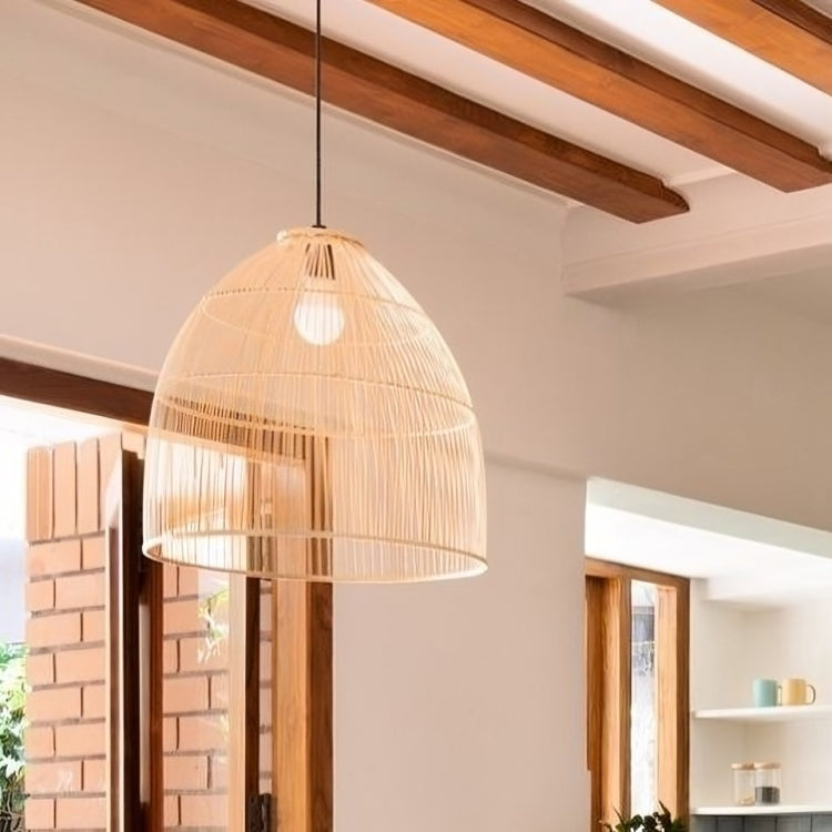 Aura Bamboo Pendant Lamp Illuminating an Indoor Space