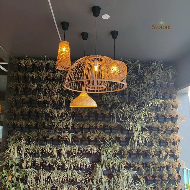bamboo-lights-cluster-installation-in-restaurant-ceiling

