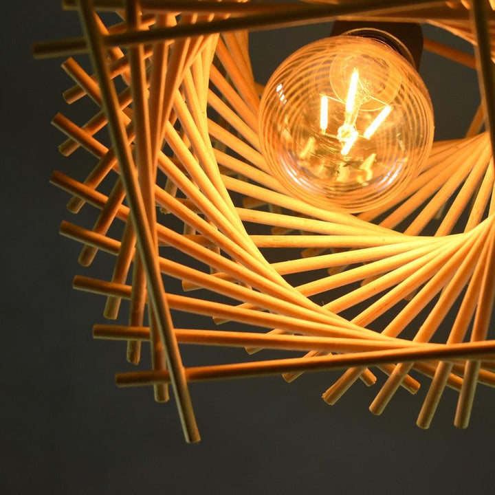 Close-up of spiral bamboo seashell pendant light