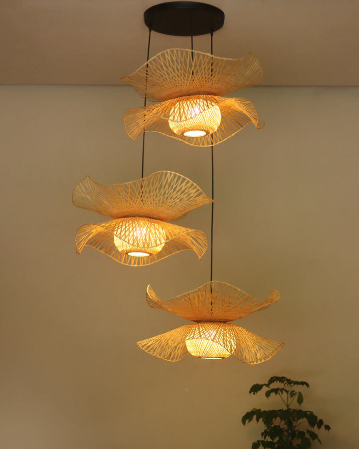 Hibisca Sunce Cluster of 3 Bamboo Pendant Light for Double Height