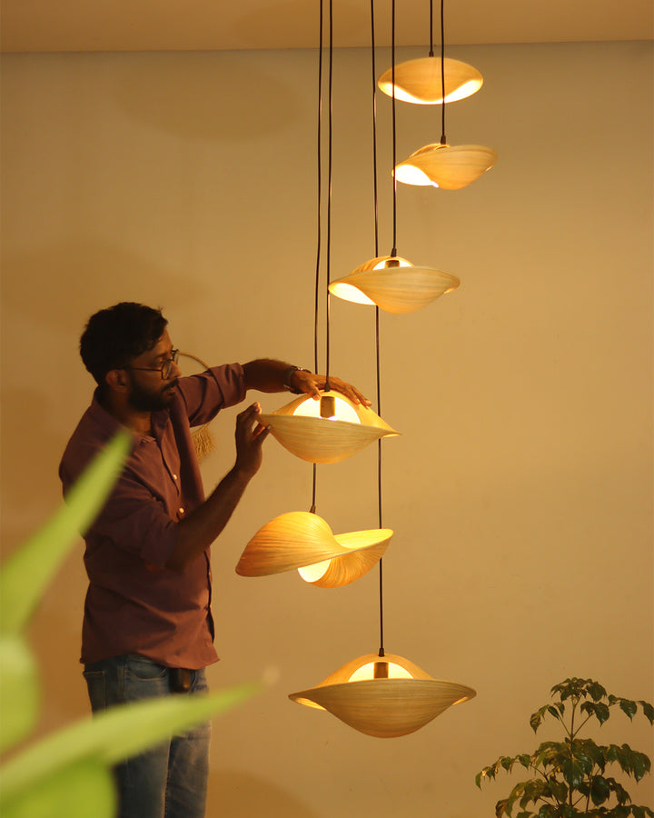 Azura Cluster of 6 Bamboo Pendant Light for Double Height Spaces