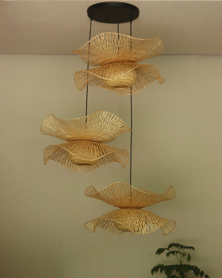 Hibisca Sunce Cluster of 3 Bamboo Pendant Light for Double Height