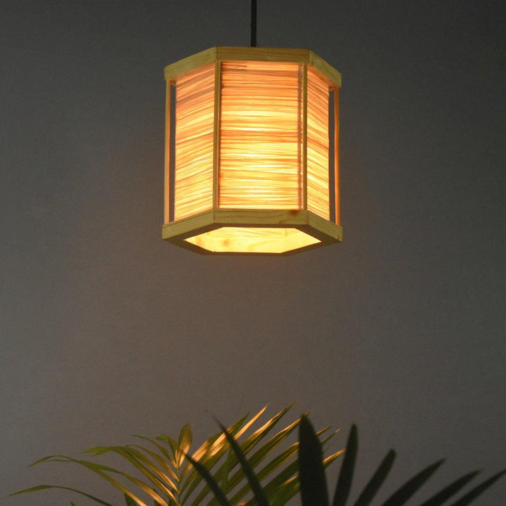 Bamboo and raffia pendant light with honeycomb pattern