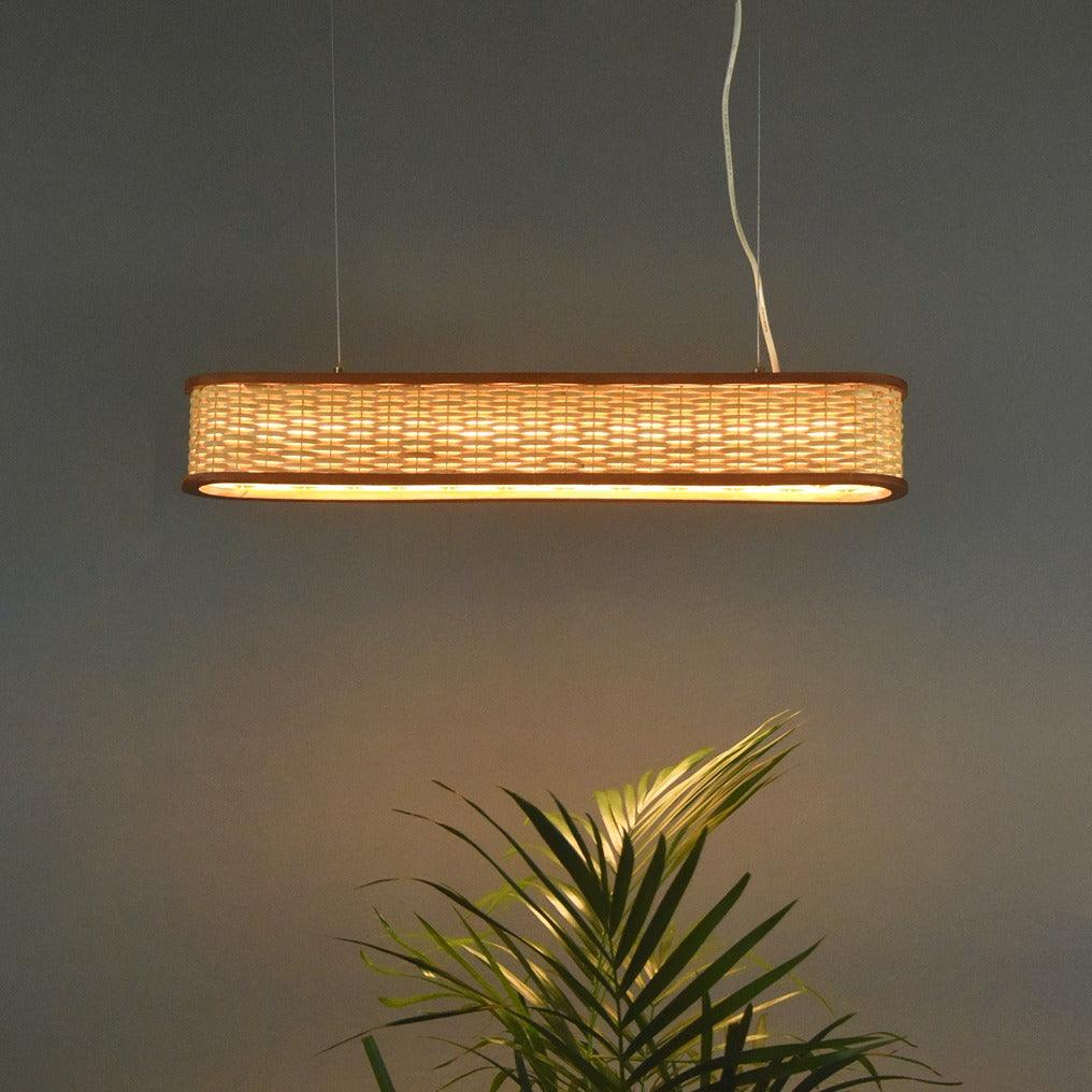 Luzea Rattan Cane Pendant Light, long bamboo chandelier for dining room