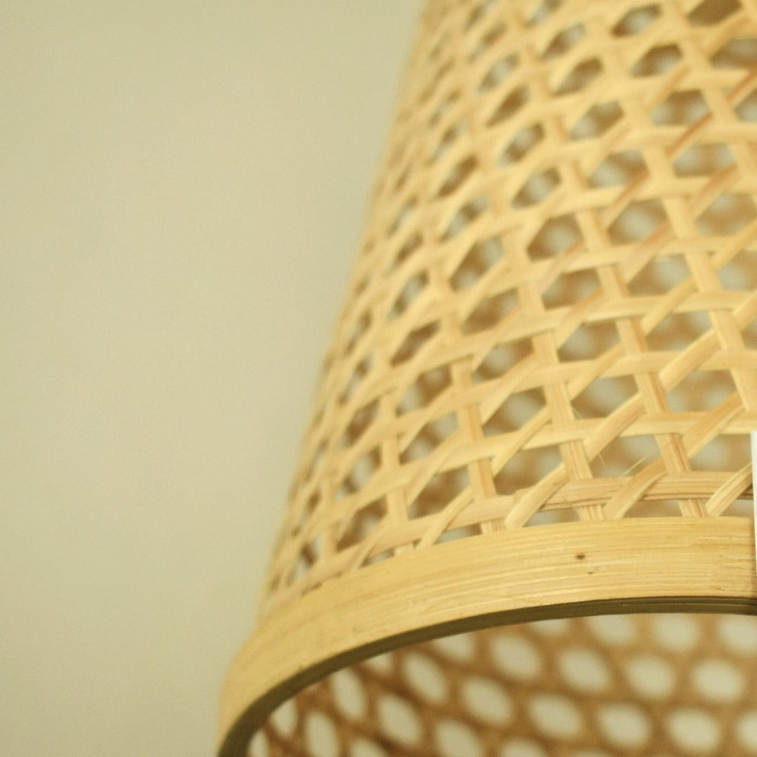 Eco-friendly bamboo chandelier light fixture close view of bamboo weaving