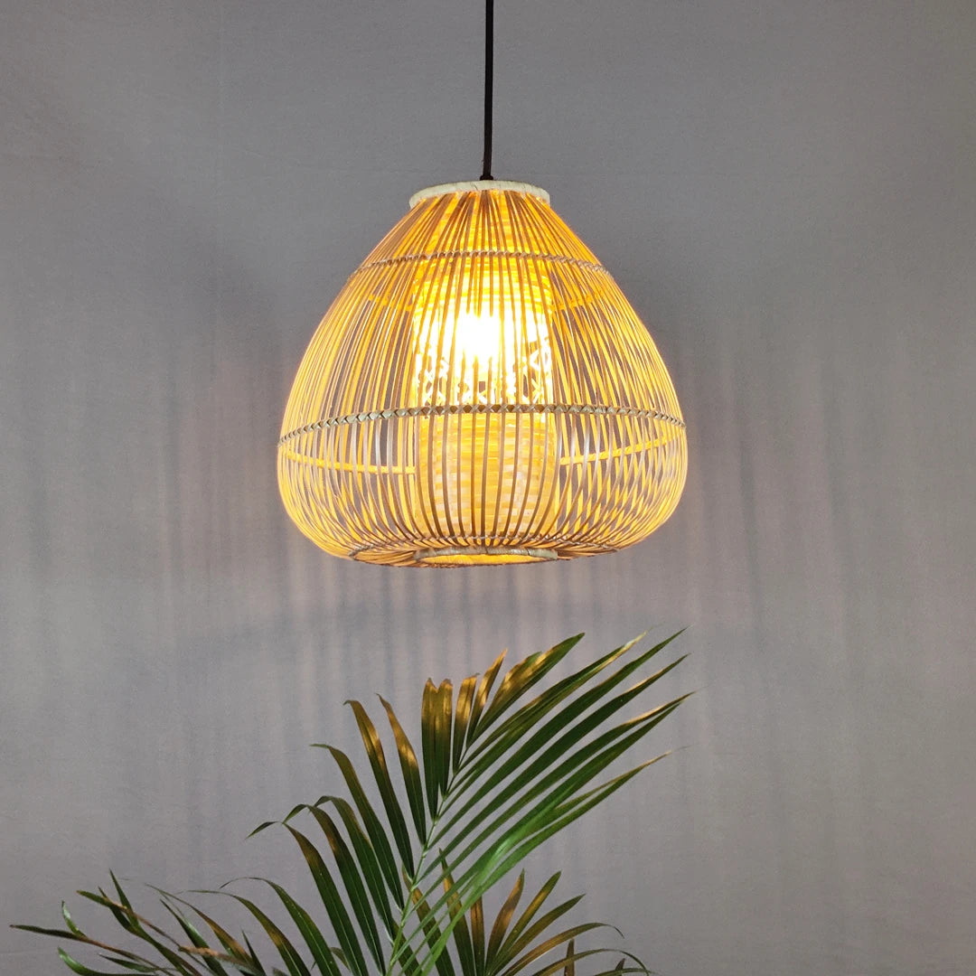  Mushroom Bamboo Pendant Light adding a natural touch to a contemporary interior. A versatile hanging light for both residential and commercial settings.
