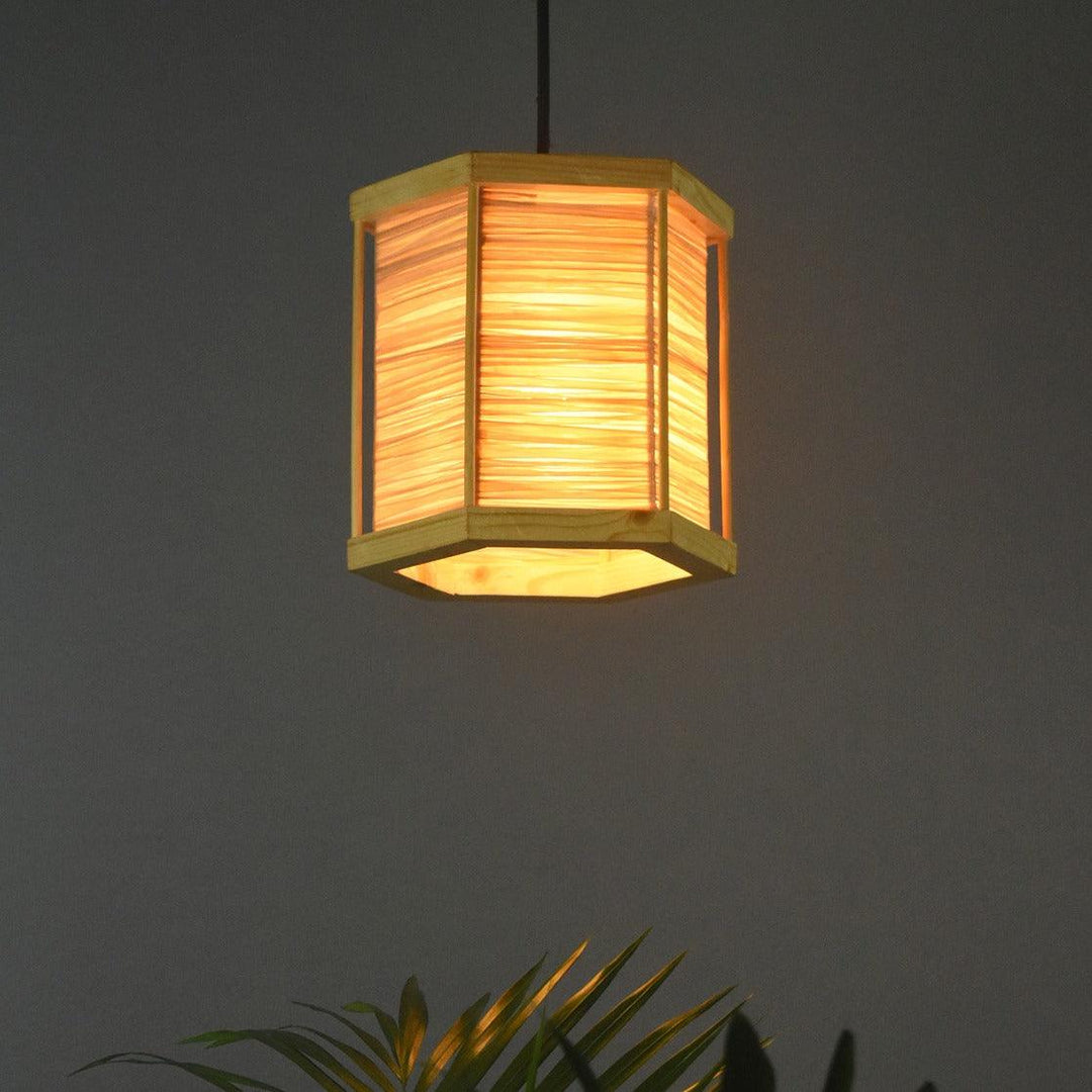 Hexagon raffia and bamboo pendant light with honeycomb design