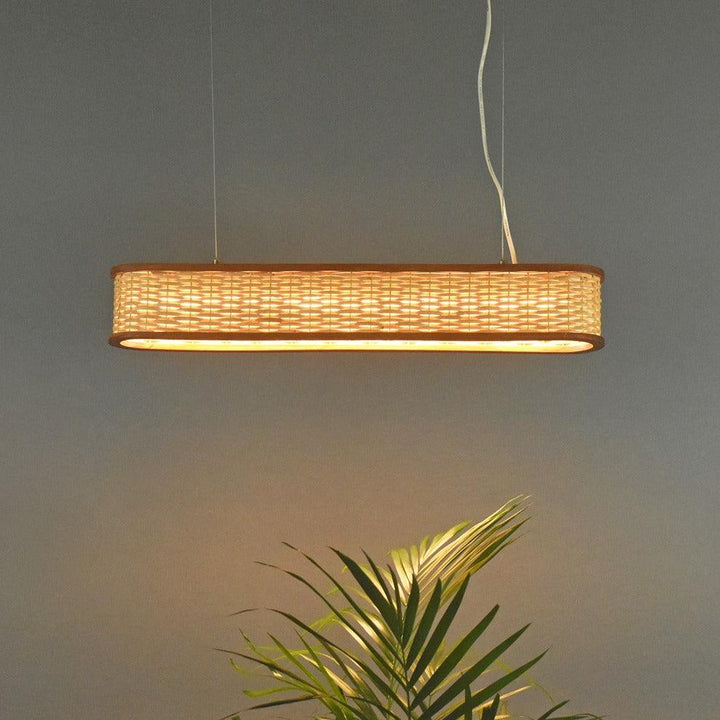 Luzea Rattan Cane Pendant Light, long bamboo chandelier for cafe and restaurant