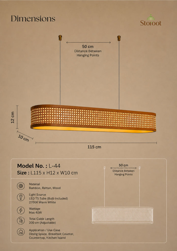 Lantova Rattan Cane Linear Light – Long Chandelier
