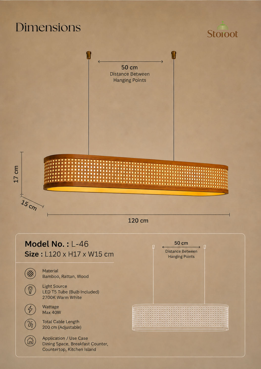 Lantova Rattan Cane Linear Light – Long Chandelier