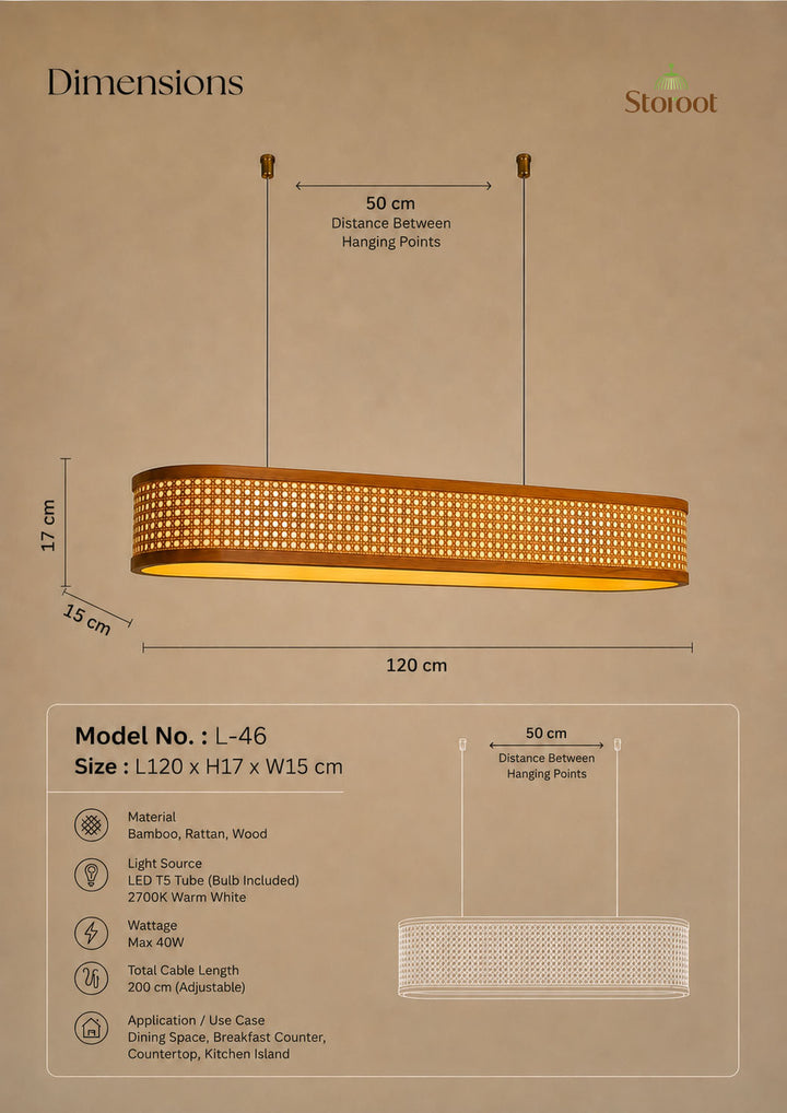 Lantova Rattan Cane Linear Light – Long Chandelier