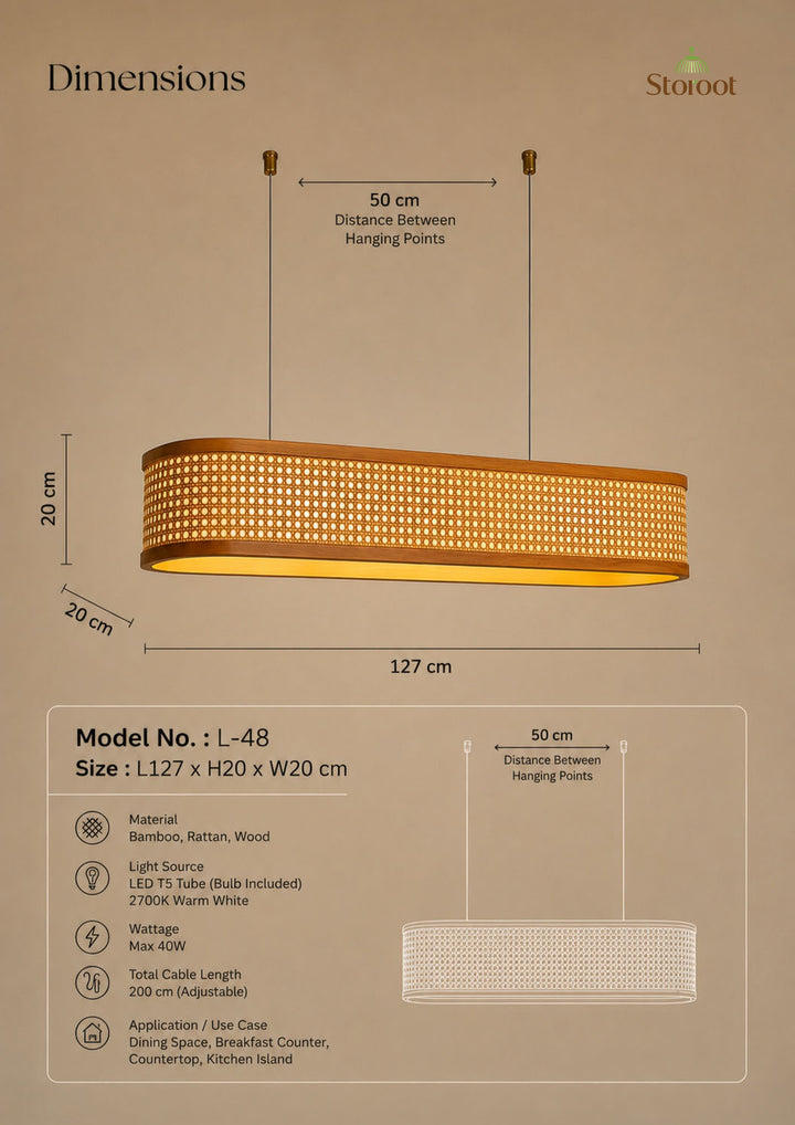 Lantova Rattan Cane Linear Light – Long Chandelier