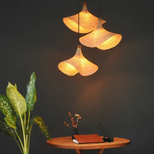 Eco-friendly bamboo lamp made by Kerala artisans, featuring natural textures and elegant lighting.
