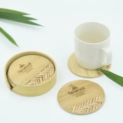 Eco-friendly bamboo coasters for dining table, ideal for hot pots and cups